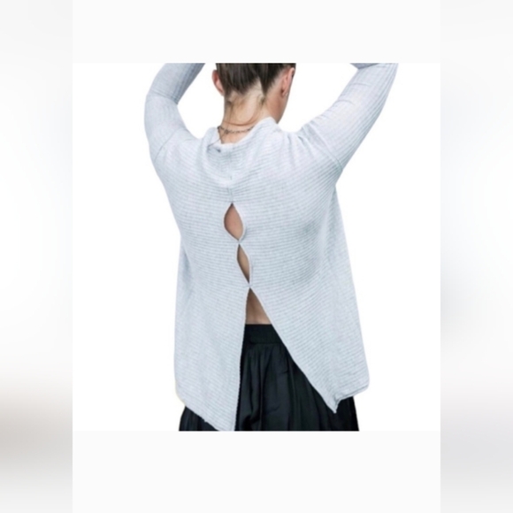 Free People Lover Ribbed Long Sleeve Slouchy Knit Oversized Top Gray Size Small - Picture 2 of 9